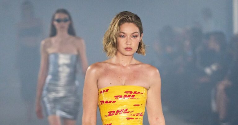 Gigi Hadid Rocks DHL Packaging Tape Dress