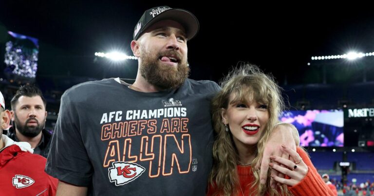 Travis Kelce and Taylor Swift after AFC championship