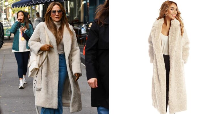 jennifer lopez white fuzzy coat amazon